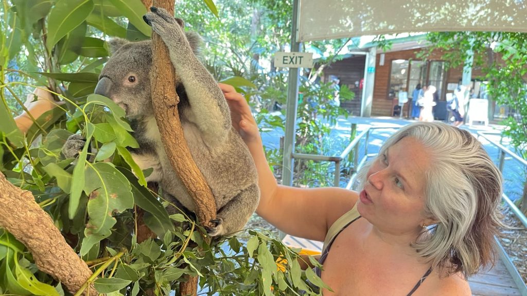 Carima El-Behairy makes a new friend in Brisbane, Australia.